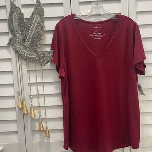 torrid Deep Red V-Neck Short Sleeve Tee
